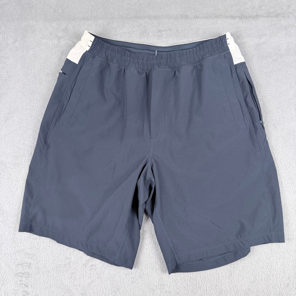 Birddogs Mens L Long Lined Performance Gym Shorts Navy Blue Cream Activewear